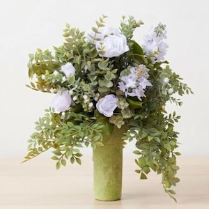 White Cemetery Floral Vase Arrangement, Memorial Grave Flower, Graveside Vase Insert, Sympathy Headstone Decoration, Summer Mausoleum Refill