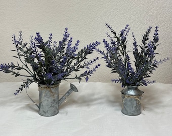 Mini Lavender Tiered Tray Centerpiece, Eucalyptus Tiered Tray Arrangement, Country Purple Small Table Decor, Greenery Rustic Farmhouse Decor