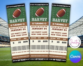 Football Ticket Invitation Template Football Birthday Invitation Football Invitation Boy Football theme Party ANY AGE Instant Canva Template