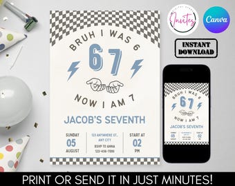 Six Seven Birthday Invite, 6 7 Meme Invitation, Boys 7th Birthday, Editable Canva Template, Digital Download, Printable Instant Download