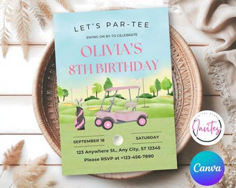 Mini Golf Birthday Invitation Template, Golf Invitation, Girl Golf Party Invite, Sports Birthday Party, Let's Par Tee, Canva Template