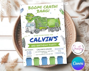 Mülltruck-Geburtstagseinladung | Müllauto Digital Einladen | Kids Digital Invite | Mülltruck Netflix Geburtstag | Müllauto Geburtstag