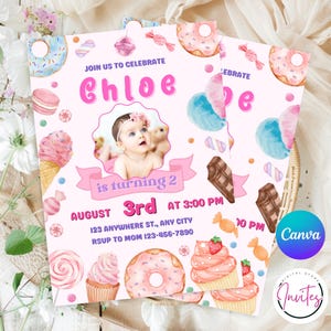 Editable Sweet Celebration Birthday Invitation, Candy Land Invitation, Candy Birthday Party Invitation, Candyland, Printable Canva Template