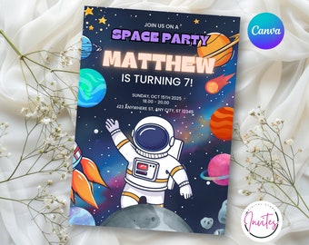 Editable Outer Space Birthday Invitation Template, Space Boy Birthday Party Invitation , Galaxy Blast Off Invitation, Space Birthday, Canva