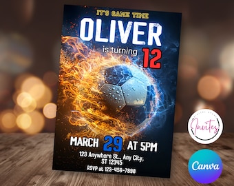 Soccer Birthday Invitation Editable Template, Soccer Party Invite, Football Birthday Evite, Canva Editable Evite, Digital Kids Party Invite