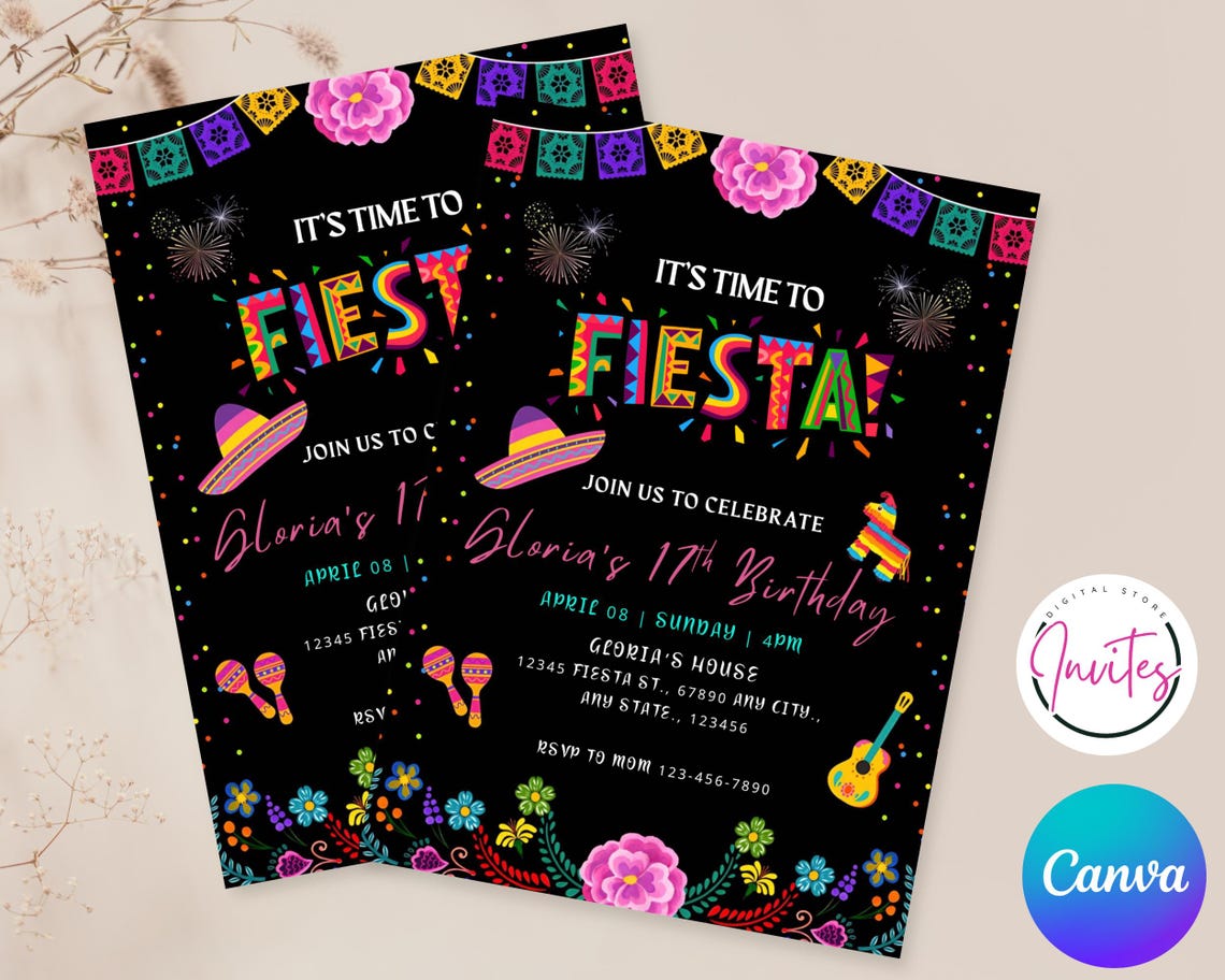 Fiesta Invitation | Mexican Fiesta Theme | Mexican Floral Birthday ...
