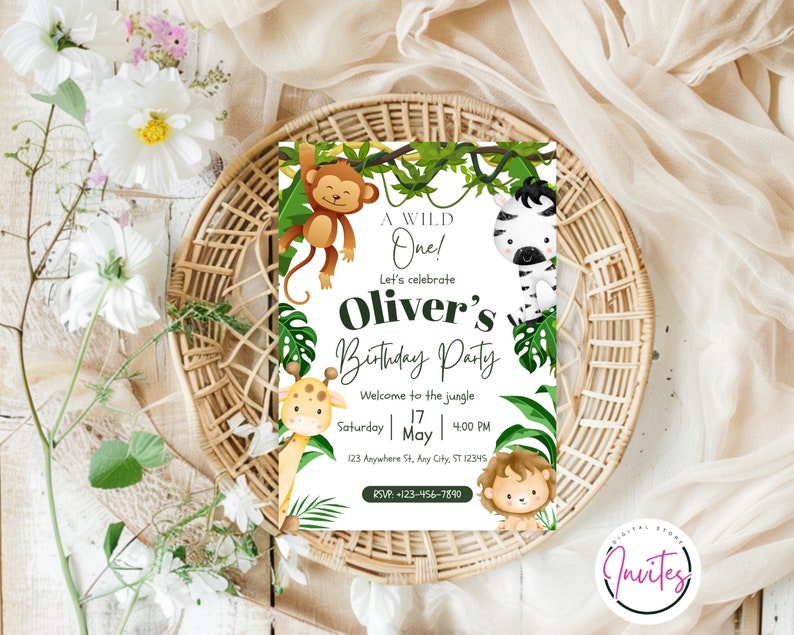 Wild One 1st Birthday Invite, Printable Safari Birthday Invitation ...