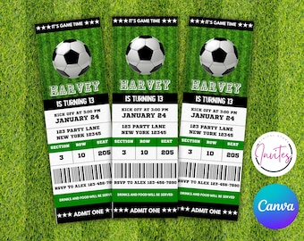 Soccer Ticket Birthday Invitation, Football Ticket Invite Template, Soccer Party Kids, Digital Editable Printable, Canva Instant Download