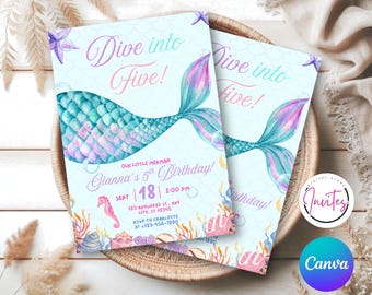 Mermaid Birthday Invitation, EDITABLE Mermaid Invitation, Mermaid Party Invitation, Under the Sea Invitation, Pink Theme Instant Download