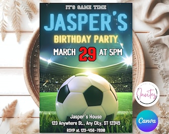 Editable Soccer Birthday Invitation Template, Soccer Party Invite, Football Birthday Evite, Canva Editable Evite, Digital Kids Party Invite