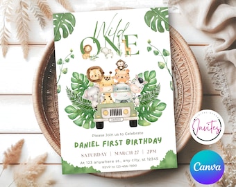 Wild One Birthday Invite, 1st Birthday Digital Invite, Safari First Birthday Invite, Jungle First Birthday Invite, Jungle Animals Party