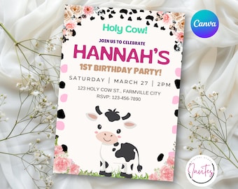 Holy Cow Birthday Invitation Template, Holy Cow Invitation, Editable Holy Cow invitation, Cowgirl Invitation, Cow Invite, Instant Download