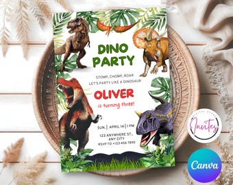Editable Dinosaur Invitation, Dinosaur Birthday Party Invitation, Dinosaur World Invite, T-Rex Party Invite, Jurassic 1st 3rd 5th Birthday