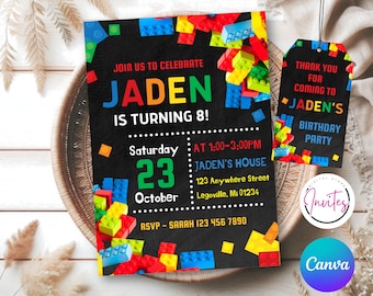 Printable Birthday Invitation, Digital Birthday Invitation, Editable Digital Invitation, Kids Birthday Invitation, Canva Thank you Tag