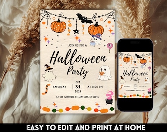 Editable Halloween Invitation Party, Editable Party Invitation Template, Halloween Party Invite, Spooky Kids Costume Party, Canva Template