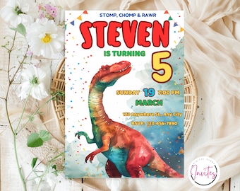 Editable Dinosaur Birthday Party Invitation Template, Dinosaur Birthday Invitation, Three Rex Invitation, Dinosaur Invitation, Three-Rex
