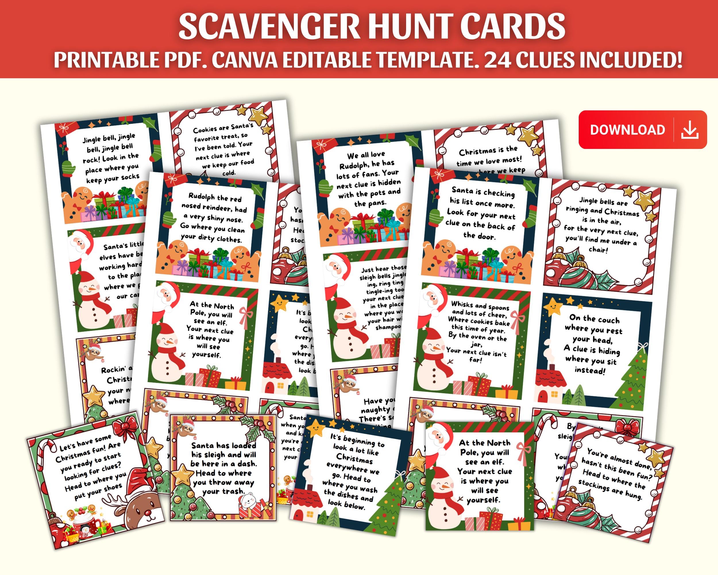 Christmas Scavenger Hunt - Christmas Treasure Hunt Clues - Christmas ...