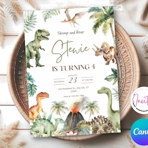 Editable Dinosaur Birthday Party Invitation Template, Dinosaur Birthday Invitation, Dinosaur Invitation, Printable Dinosaur Invitation