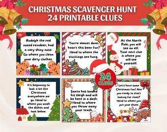 Christmas Scavenger Hunt - Christmas Treasure Hunt Clues - Christmas Scavenger Hunt Riddles - Christmas PDF Printable Game for Kids