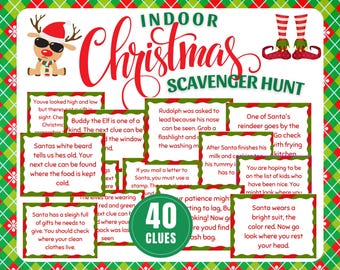 Indoor Christmas Treasure Hunt, Christmas Scavenger Hunt Card, Christmas Scavenger Hunt Riddles, Teen and Kids Christmas Treasure Hunt Clues