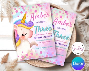 Unicorn Birthday Invitation Template, Rainbow Unicorn Invitation, Pastel Rainbow Unicorn Girls Invite, Magical Day Birthday Invitation
