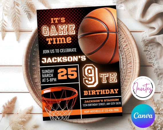 Editable Basketball Birthday Invitation, Sports Party Birthday Invitation, Sports Theme, Kids Birthday Party, Printable Basketball Invites
