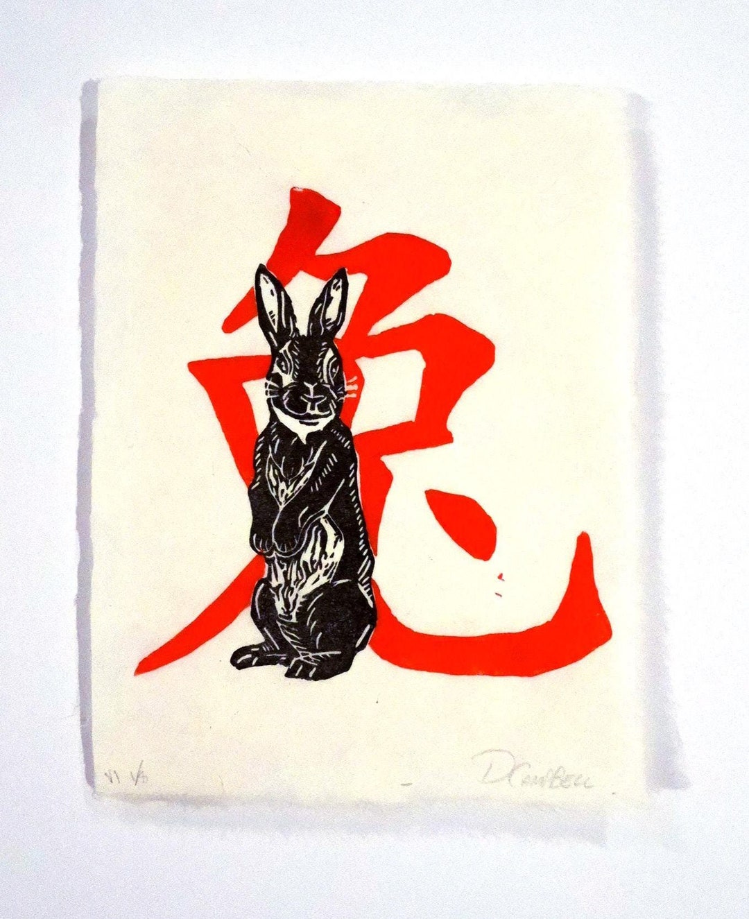 Chinese Zodiac - Year of the Rabbit - Handmade Original Lino Art Print ...