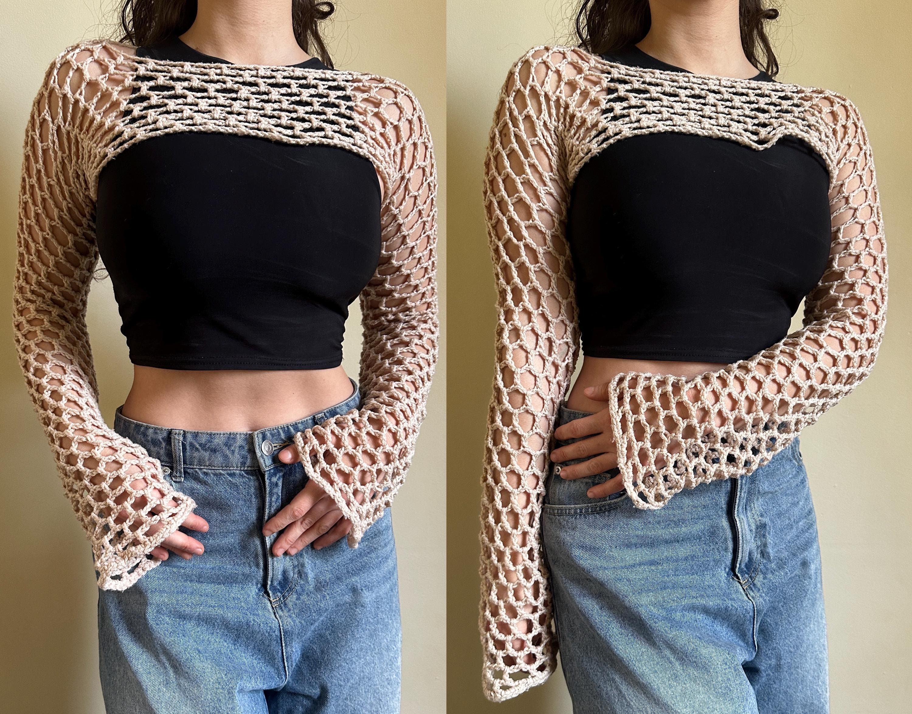 Shrug Mesh Crochet Crop Top Pattern, Women Fashion Y2K Sleeves,  Crochet Pattern DIY Top Beginner PDF