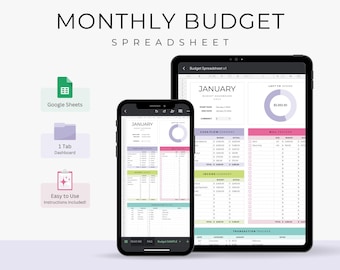 Monthly Budget Planner Google Sheets, Budgeting Template, Budget Spreadsheet, Paycheck Budget