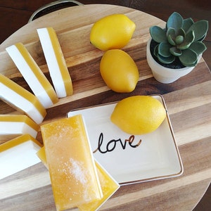 Lemon Soap Natural Citrus LEMON Salt Bar Soap Handmade Soap Sunbasilgarden gift women Gift for her gift under 10 foodie gift for him her image 3