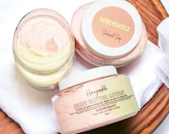 Honeysuckle Body Butter. Floral Body Cream. Whipped Body Butter. Mothers Day Gift. For Mom from daughter. Natural body lotion. Gift for Her