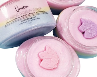 UNICORN SCRUB.  bath gift for her. Unicorn gift. kids sparkle unicorn party favor kid spa party best friend gift body scrub whipped soap