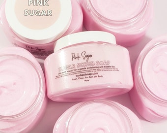 Pink Sugar Body Scrub / Hand and Body / Exfoliating Scrub / Cotton Candy / Raspberry / Caramel / Lemon / 10 oz / Friends Gift For Woman