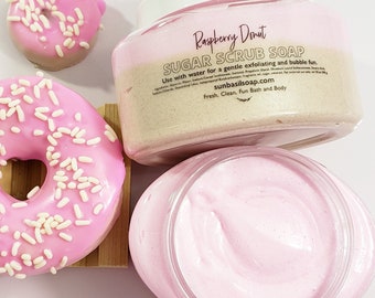 Raspberry Donut Sugar Body Scrub: Whipped Jam and Vanilla Glazed Donut Skin Polish