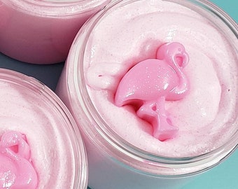 Pink Flamingo Whipped Sugar Scrub / Strawberry Sugar Scrub / Flamingo Birthday Gift / Summer Birthday Gift for Her / Flamingo Party