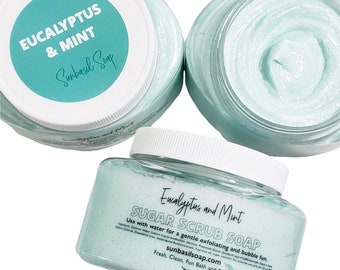 Eucalyptus Mint Body Scrub Sugar - Body Polish - Hand and Foot Body Scrub - Scrub Soap - Herbal, Clean, Fresh