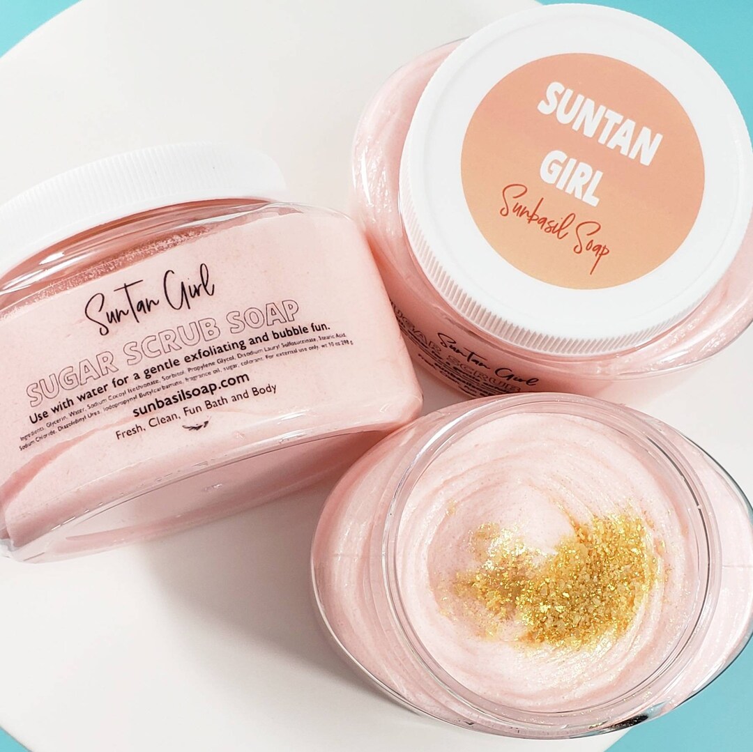 Suntan Lotion Scented Sugar Scrub. Summer Gift Idea for Women. Sun Tan