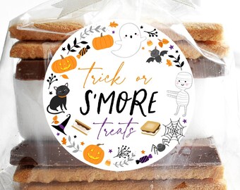 Editable Trick or S'more Treats Tags, S'mores Halloween Party Tags, Spooktacular, Ghost, Boy, Girl, Pumpkin, Printable Digital Download A572