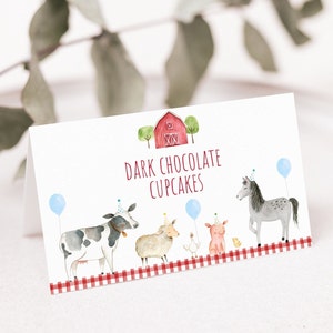 Editable Farm Birthday Tent Cards Food Labels Boy Farm Party Barnyard Birthday Farm Animal Balloons Printable Digital Download A629