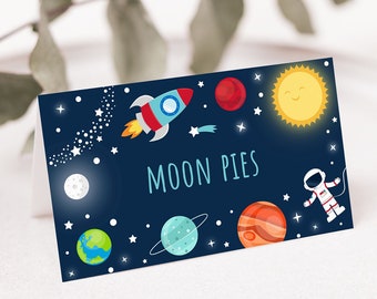 Editable Space Birthday Tent Cards Food Labels Astronaut Planet Outer Space Birthday Party Solar System Rocket Ship Printable Digital A528