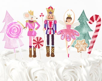 Nutcracker Centerpiece Cake Topper Cut Outs Sugar Plum Fairy Party Land of Sweets Pink Gold Winter Girl Birthday Digital Download A653