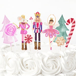 Nutcracker Centerpiece Cake Topper Cut Outs Sugar Plum Fairy Party Land of Sweets Pink Gold Winter Girl Birthday Digital Download A653