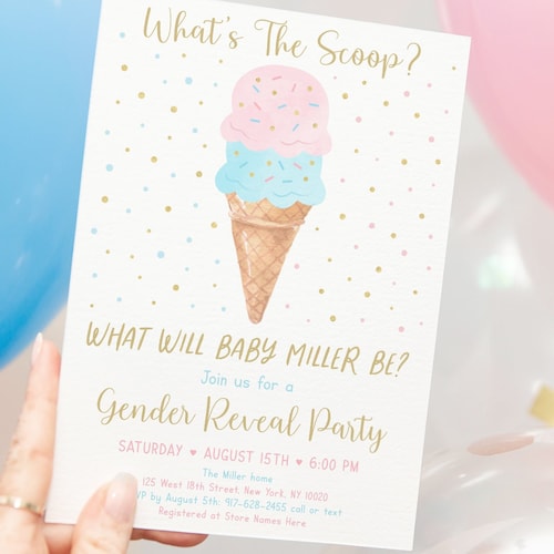 Ice Cream Scoop Gender Reveal Baby Electronic Shower Party Etsy
