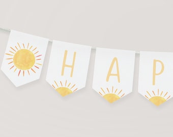 Editable Sunshine Birthday Banner Boho Little Sunshine Party You Are My Sunshine First Birthday Boy Girl Printable Digital Download A681