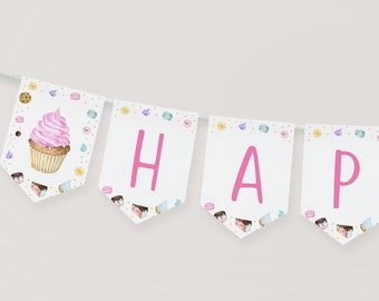 Editable Baking Party Birthday Banner Baking Birthday Girls Baking Party Cooking Party Cookies Cake Candy Pink Gold Digital Download A624