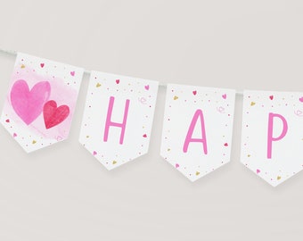 Editable Sweetheart Birthday Banner Sweetheart Birthday Pink Gold Hearts Valentine's Birthday Girl Valentine's Day Party Download A657