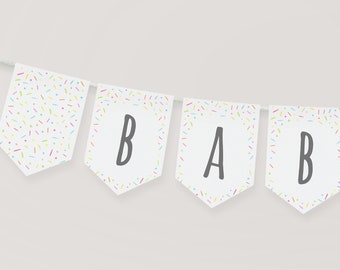 Editable Rainbow Baby Sprinkle Banner Gender Neutral Coed Baby Sprinkle Confetti Watercolor Sprinkles Digital Download A642