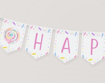 Editable Sweet Shop Banner Birthday Banner Candy Birthday Lollipop Sweet Shop Party Candies Girls Candy Party Digital Download A659