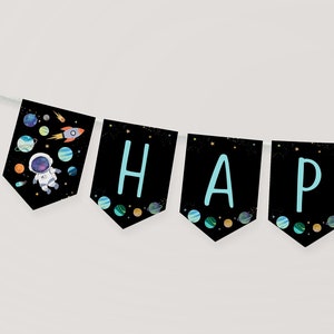 Editable Space Birthday Banner Galaxy Birthday Banner Astronaut Planets Outer Space Rocket Ship Boy Galaxy Party Printable A654