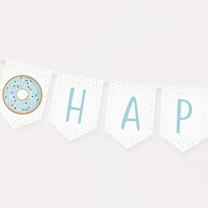 Editable Donut Birthday Banner, Blue Donut, Donut Grow Up, Boy Donut Party, First Birthday, Doughnut, Sprinkles, Printable Digital A501